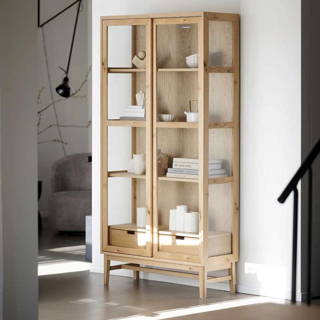 Moderne Wohnzimmer Vitrine in Eichefarben 100 cm breit