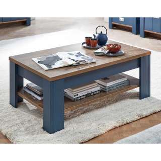 Rechteckiger Wohnzimmer Tisch in Eiche dunkel und Blau 110 cm breit