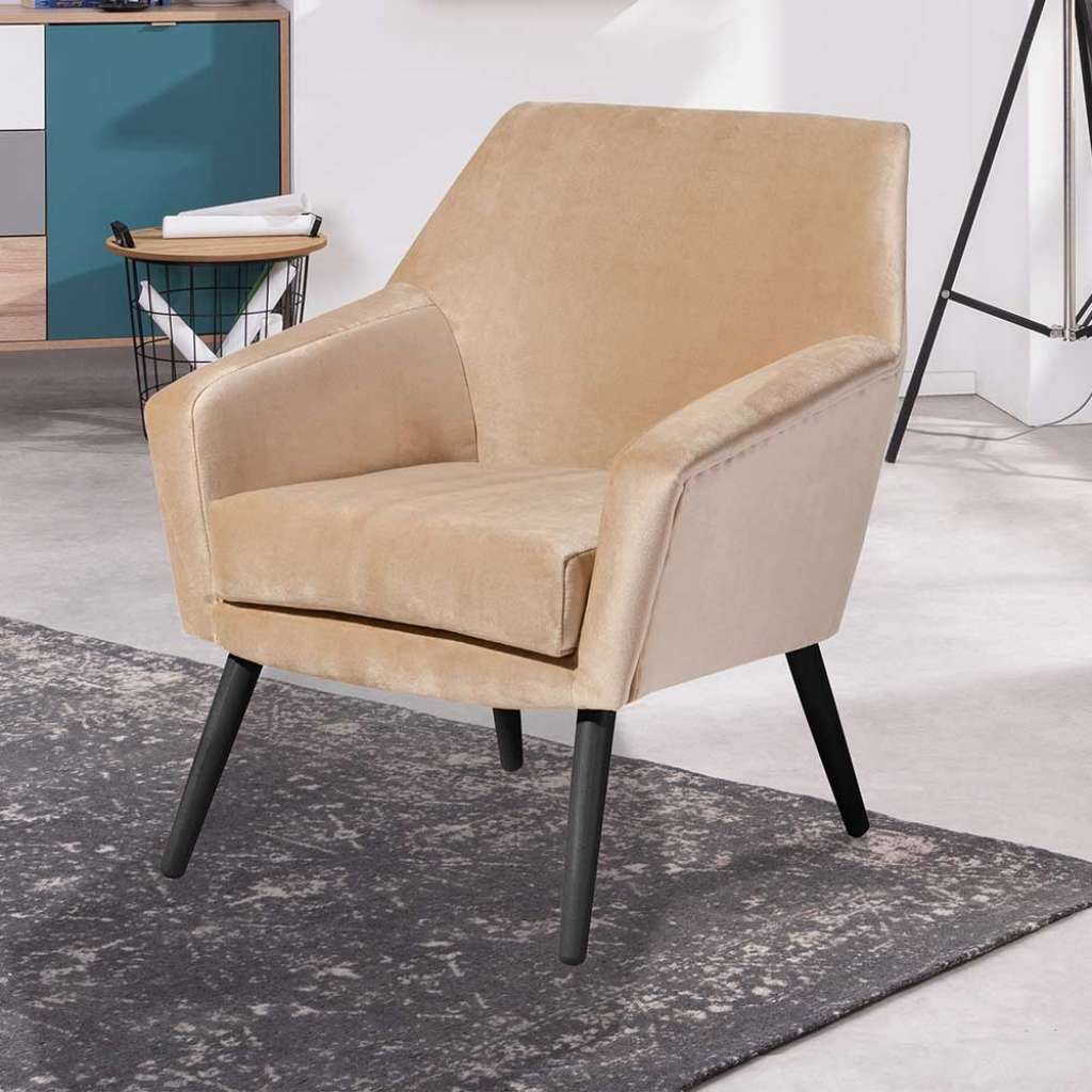 Kleiner Sessel Retrostil in Beige Samtvelours Schwarz