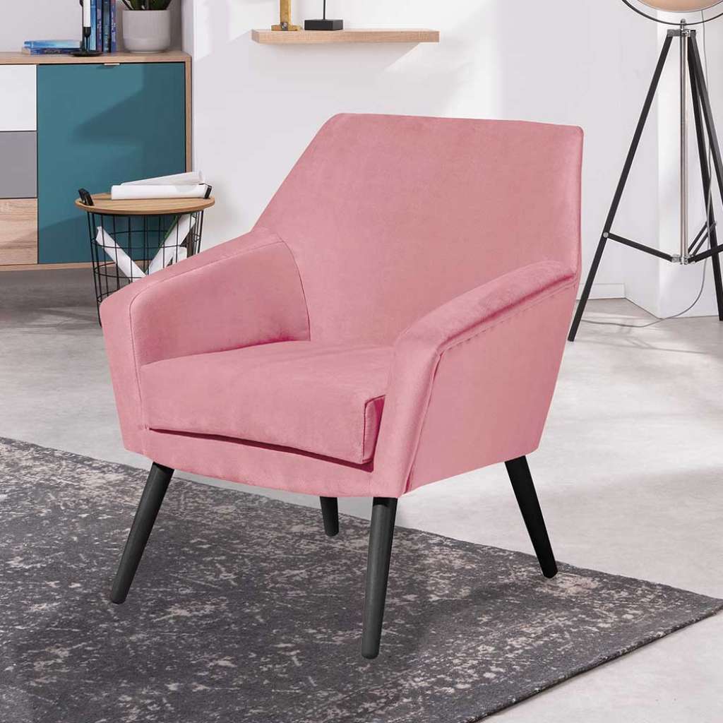 Einzelsessel Retro Rosa mit Vierfußgestell aus Holz Schwarz