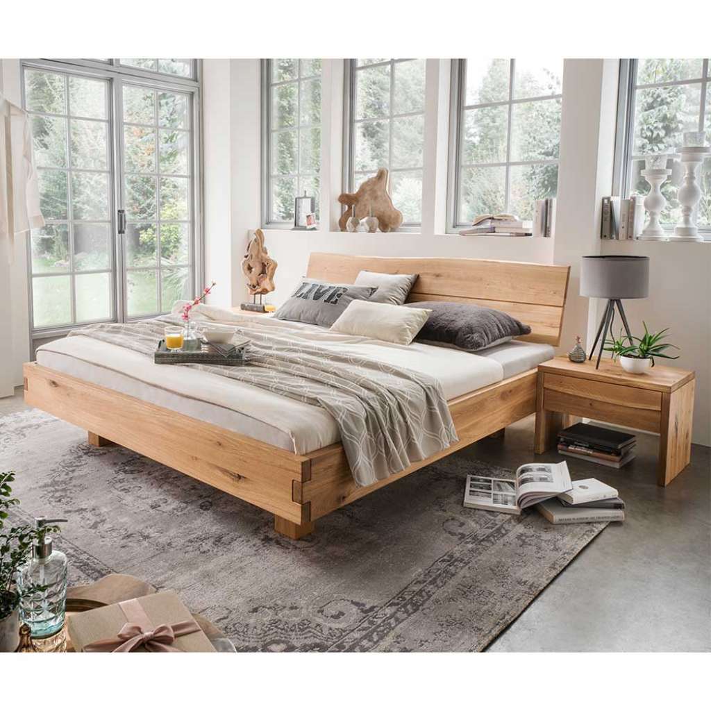 Massivholzbett Wildeiche modern geölt 85 cm Kopfteil (dreiteilig)