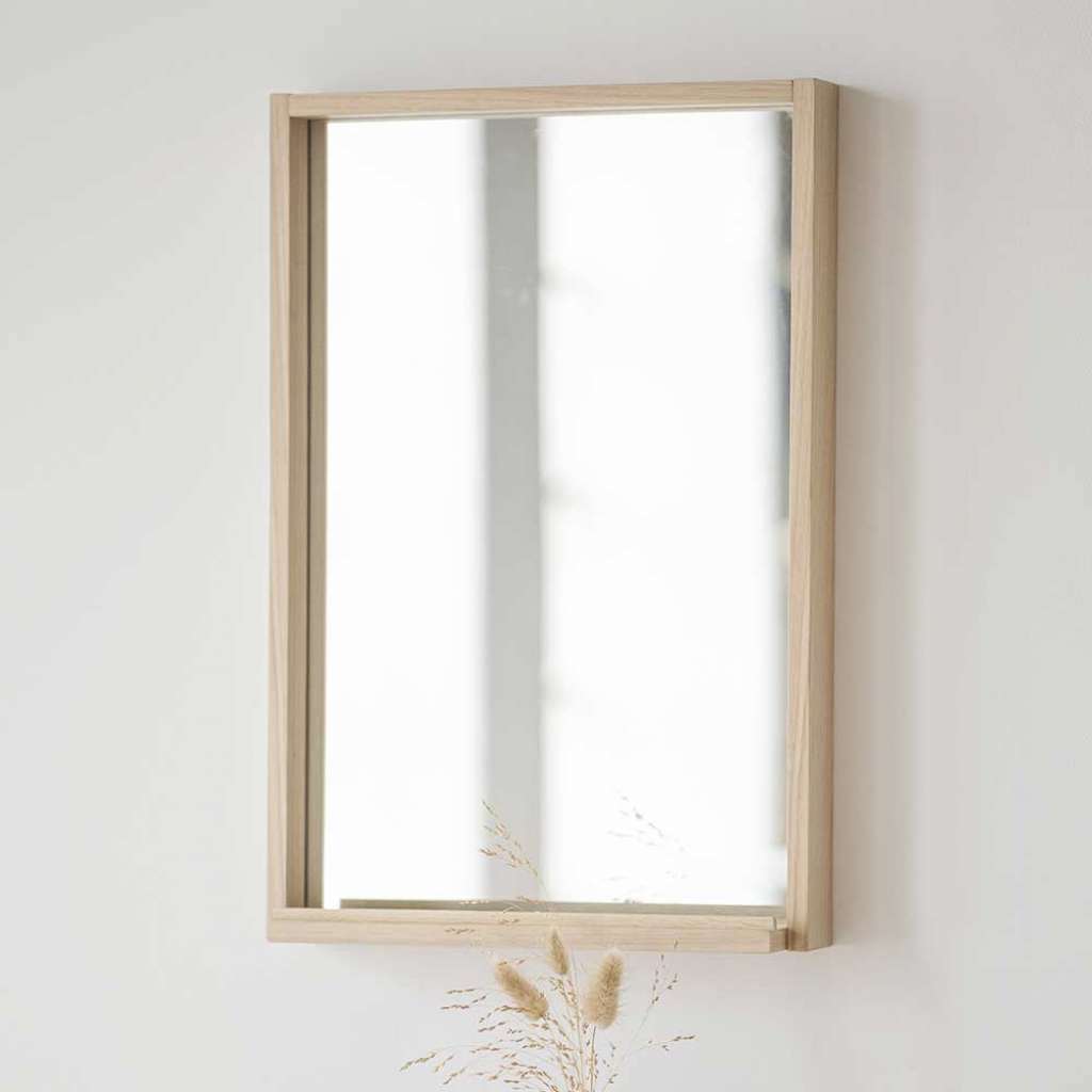 Flurspiegel mit Ablage in Holz White Wash 40 cm breit - 60 cm hoch
