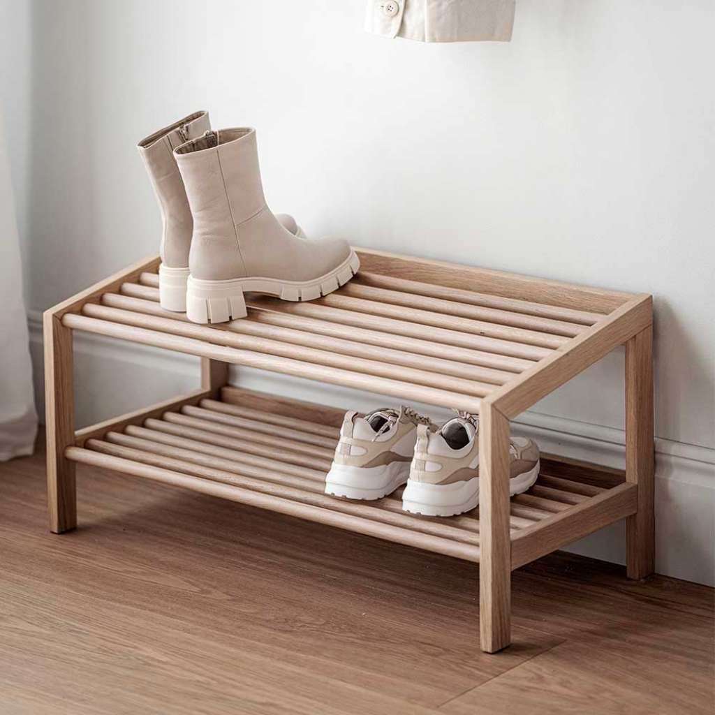 Schuhregal Skandi Holz in Eiche White Wash 80 cm breit