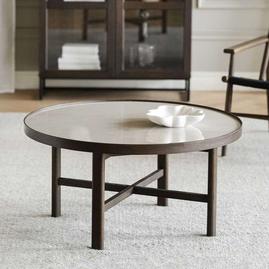 Couchtisch mit Keramikplatte in Beige Eiche dunkelbraun