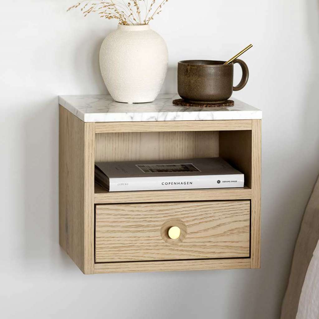 Hänge Nachtkommode im Skandi Design einer Schublade und offenem Fach