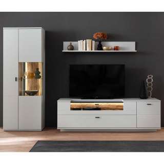 Design Wohnwand weiss optional mit Beleuchtung 199 cm hoch (dreiteilig)