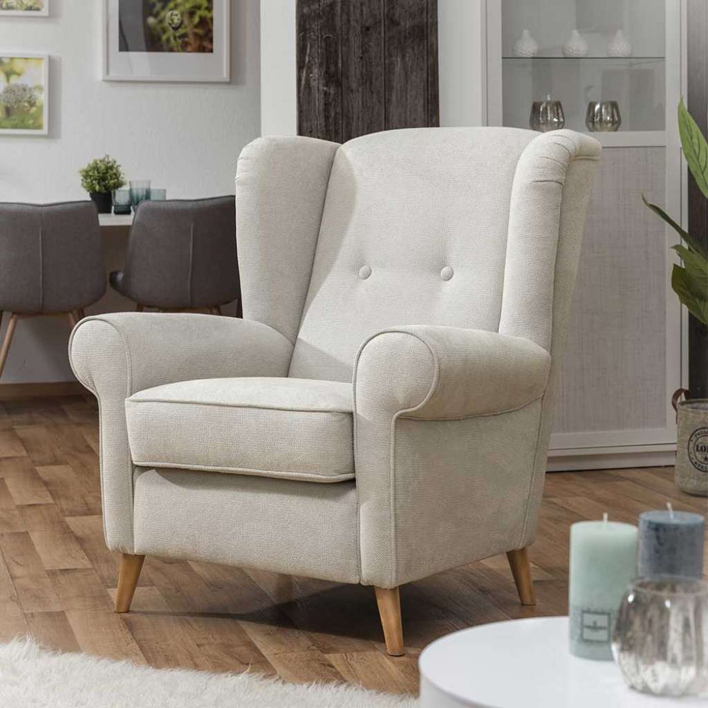 Ohrensessel Landhausstil in Silbergrau Stoff Federkern