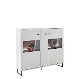 Esszimmervitrine weiss und Wildeichefarben Bügelgestell aus Metall