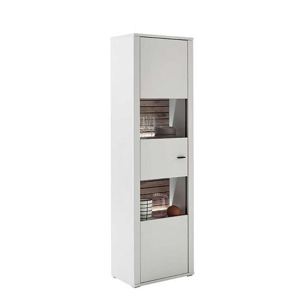 Vitrine weiss modern 206 cm hoch - 61 cm breit einer Glastür