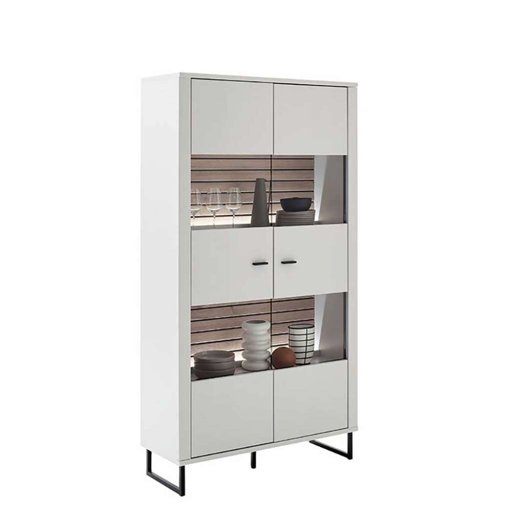 Vitrinenschrank weiß modern Rückwand Wildeiche Holzoptik 185 cm hoch