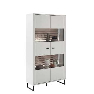Vitrinenschrank weiß modern Rückwand Wildeiche Holzoptik 185 cm hoch