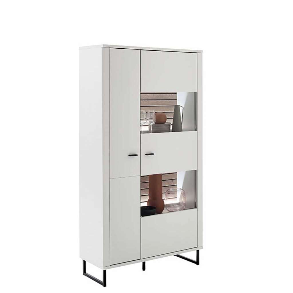Kombi-Vitrine weiß modern 100 cm breit Bügelgestell aus Metall