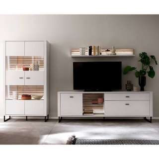 TV Wohnwand weiss in modernem Design 185 cm hoch (dreiteilig)