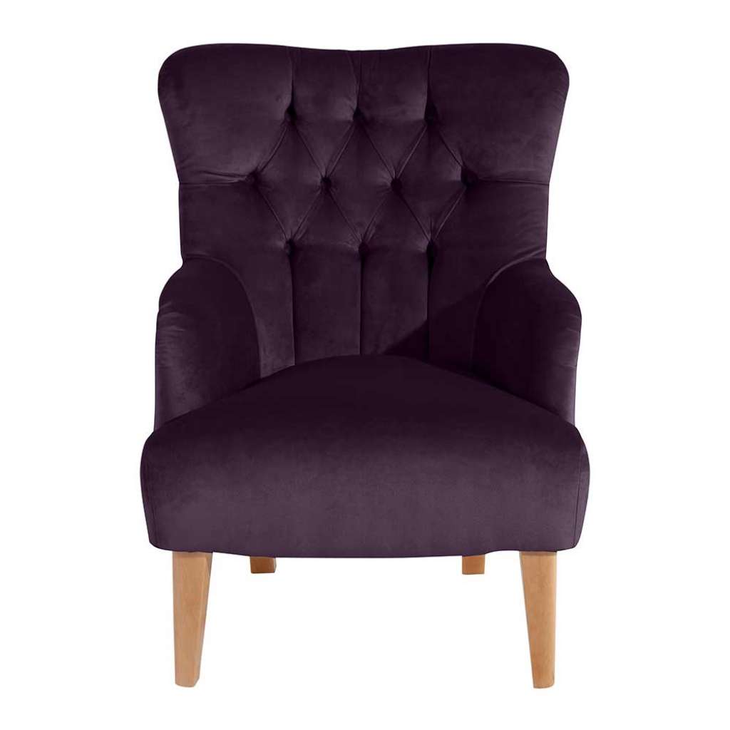 Kaminsessel Vintage Stil in Dunkellila Samtvelours und Buche