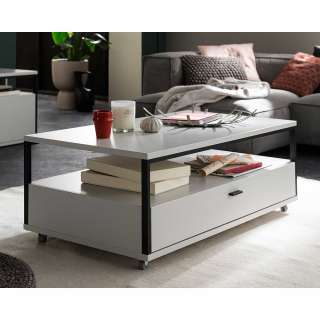 Wohnzimmer Tisch mit Rollen in Weiß 110 cm breit - 42 cm hoch