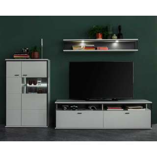Wohnwand weiß modern 136 cm hoch melaminbeschichtet (dreiteilig)