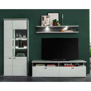 Weiße Design Wohnwand 199 cm hoch melaminbeschichtet (dreiteilig)