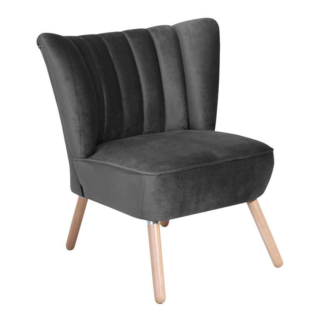 Anthrazit Retro Sessel aus Samtvelours Vierfußgestell aus Holz