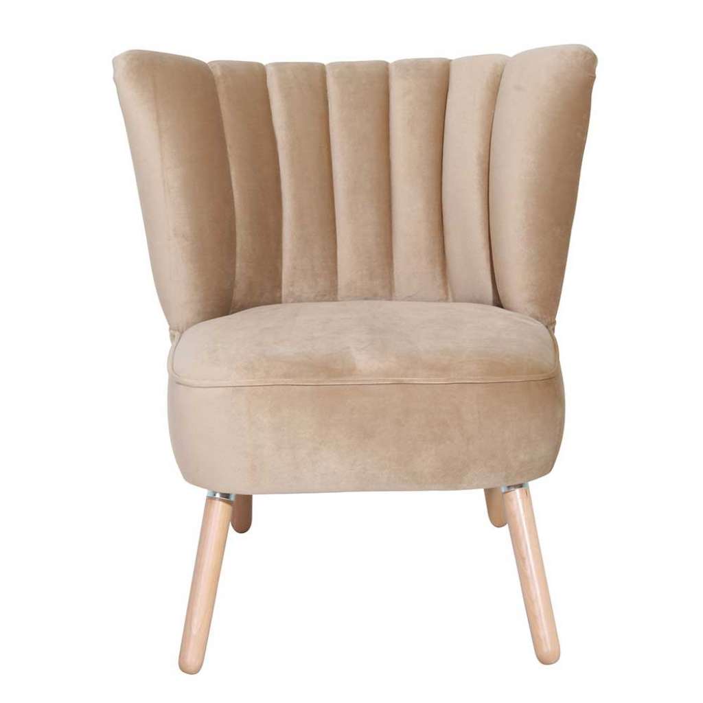 Polstersessel Beige Retro aus Samtvelours Vierfußgestell aus Holz