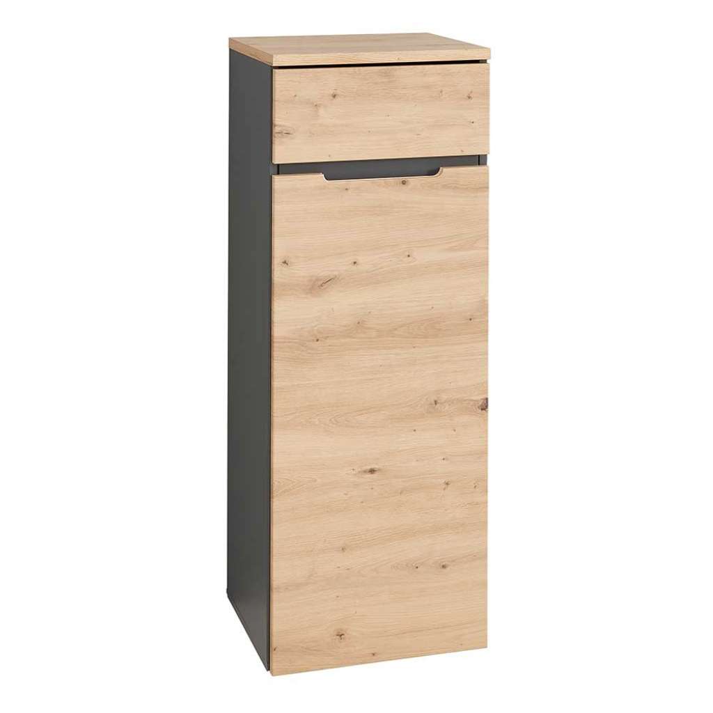 Büroschrank klein in Wildeichefarben & Dunkelgrau 45 cm breit