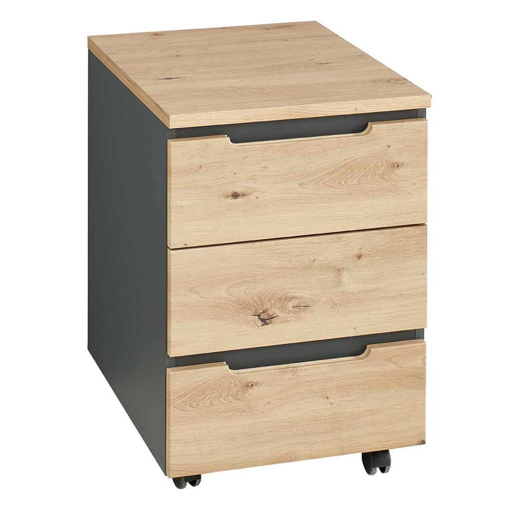 Schreibtischcontainer mit Rollen - drei Schubladen 66 cm hoch