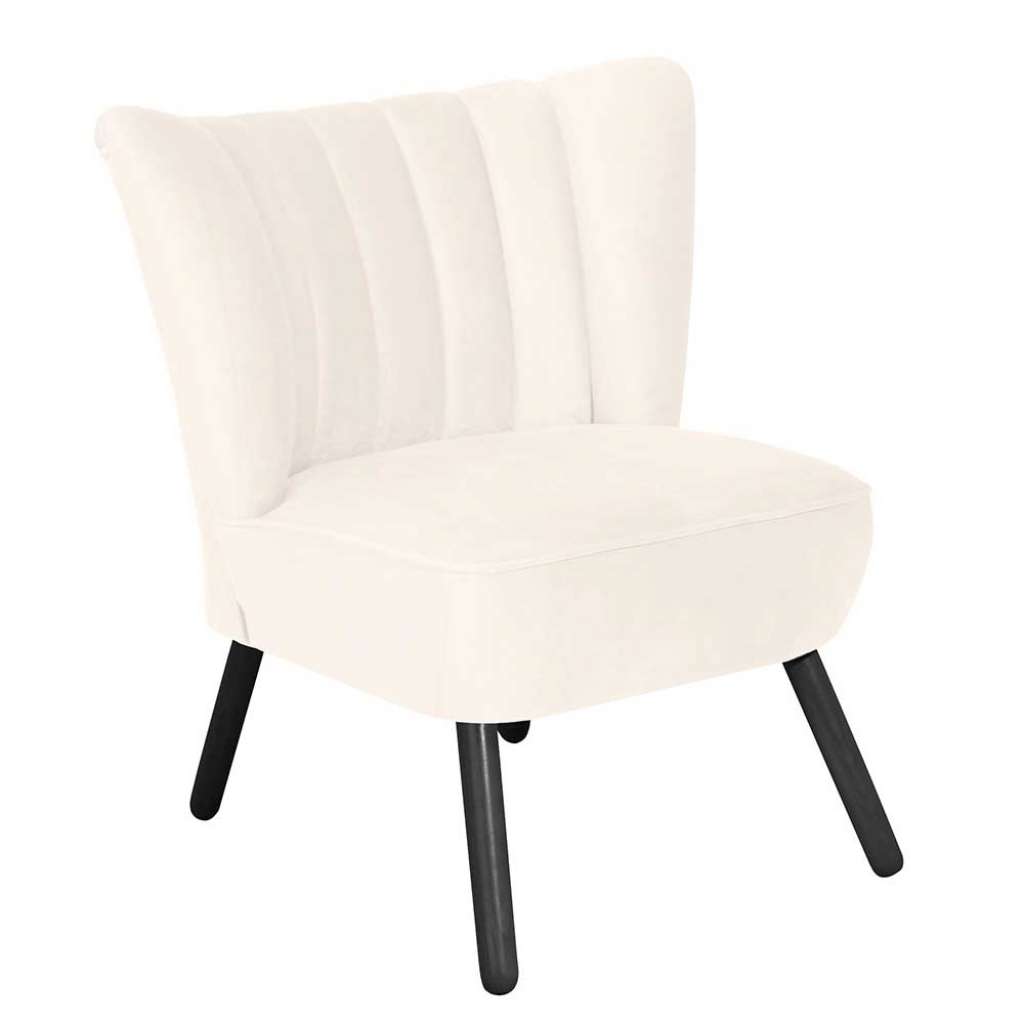 Polstersessel Cremeweiß aus Samtvelours Vierfußgestell aus Holz