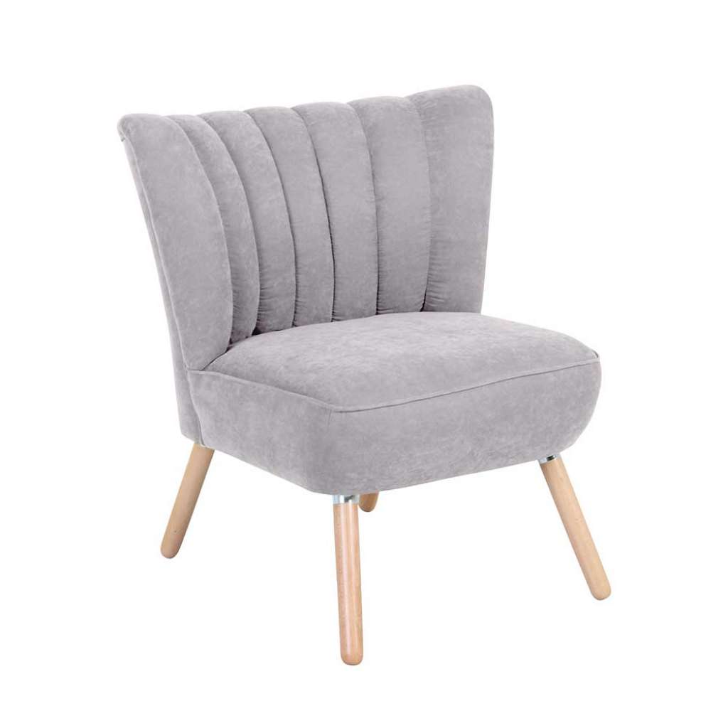 Kleiner Sessel Silbergrau im Retrostil Vierfußgestell aus Buche