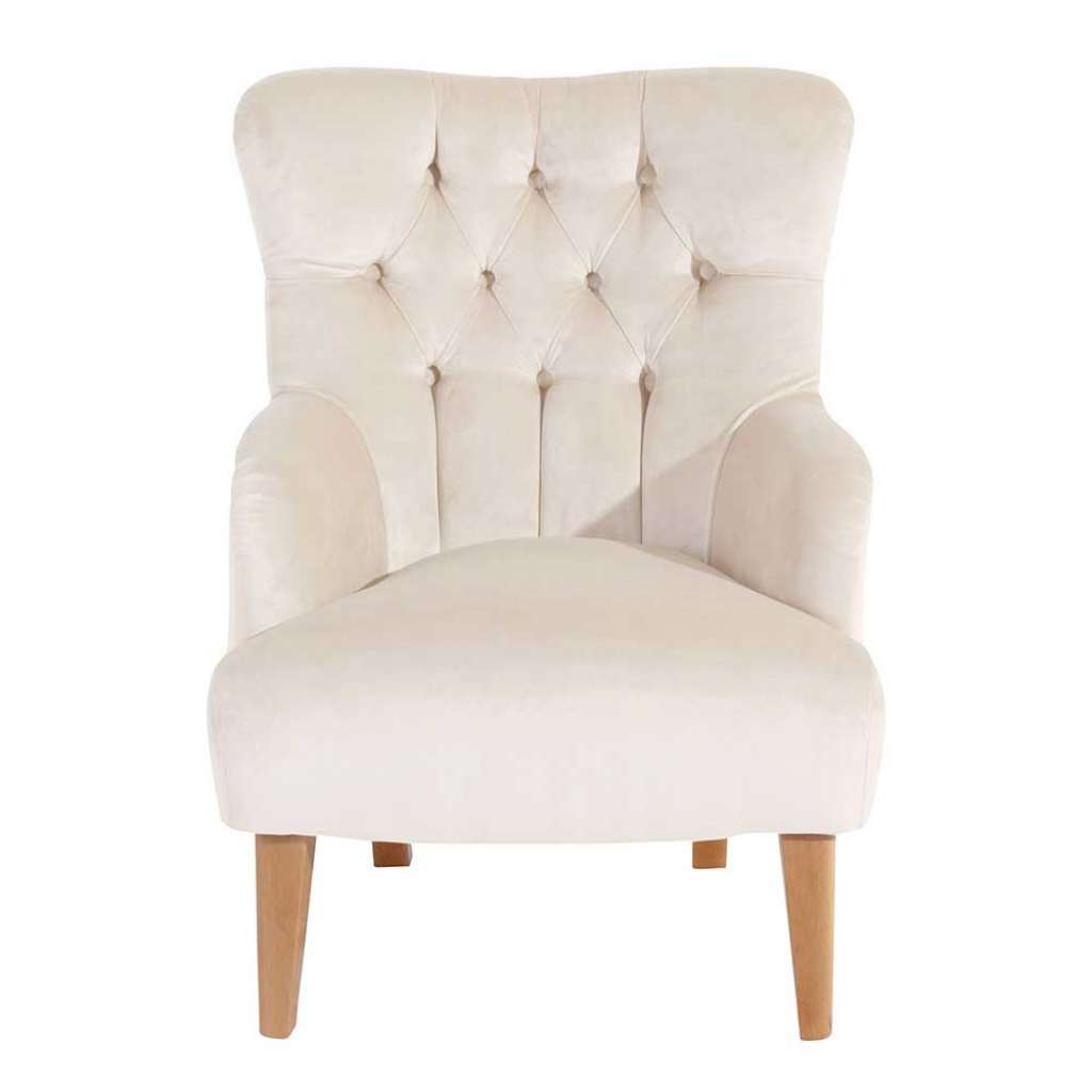 Einzelsessel Samtvelours Creme im Landhausstil 97 cm hoch