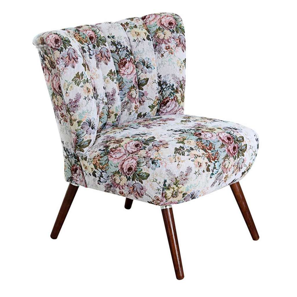 Sessel geblümt in Weiß Bunt und Nussbaumfarben Retrostil