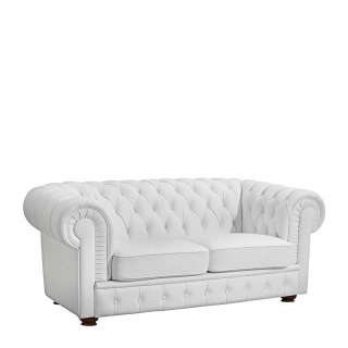 Wohnzimmer Couch weiss im Chesterfield Look zwei Sitzplätzen