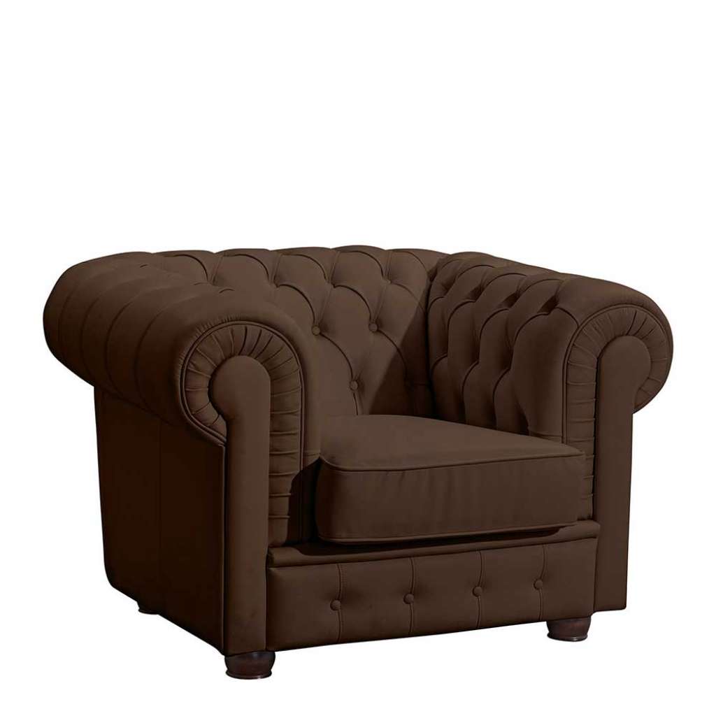 Sessel braun Kunstleder im Chesterfield Look 110 cm breit