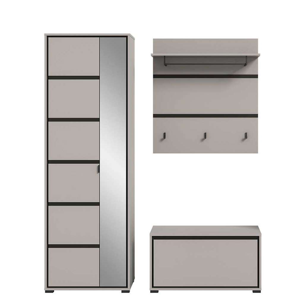 Dielenmöbelset Grau in modernem Design 196 cm hoch (dreiteilig)
