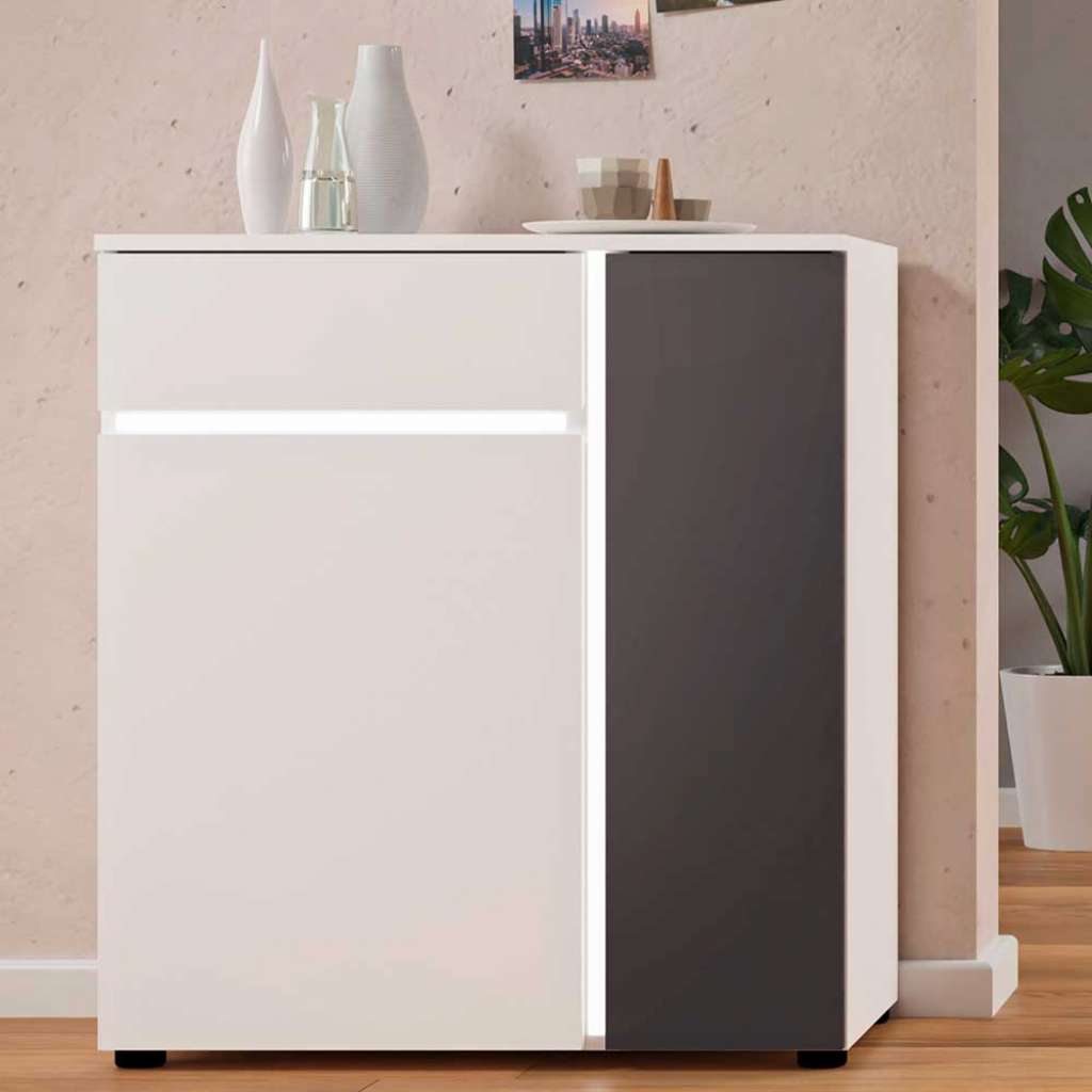Flur Kommode mit Beleuchtung in Weiß und Anthrazit 84 cm hoch