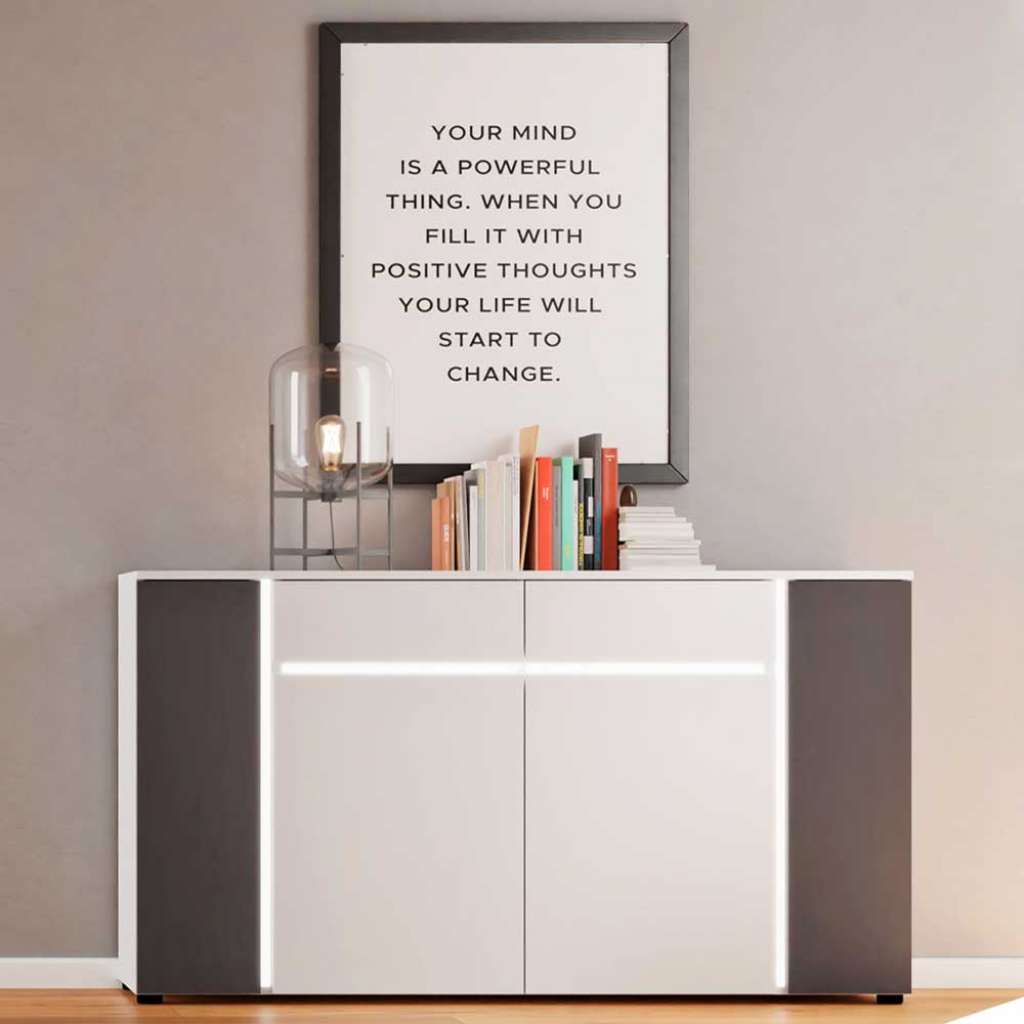 Esszimmersideboard modern in Weiß und Anthrazit LED Beleuchtung