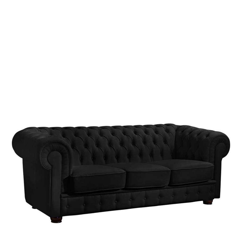 Echtledersofa schwarz im Chesterfield Look drei Sitzplätzen