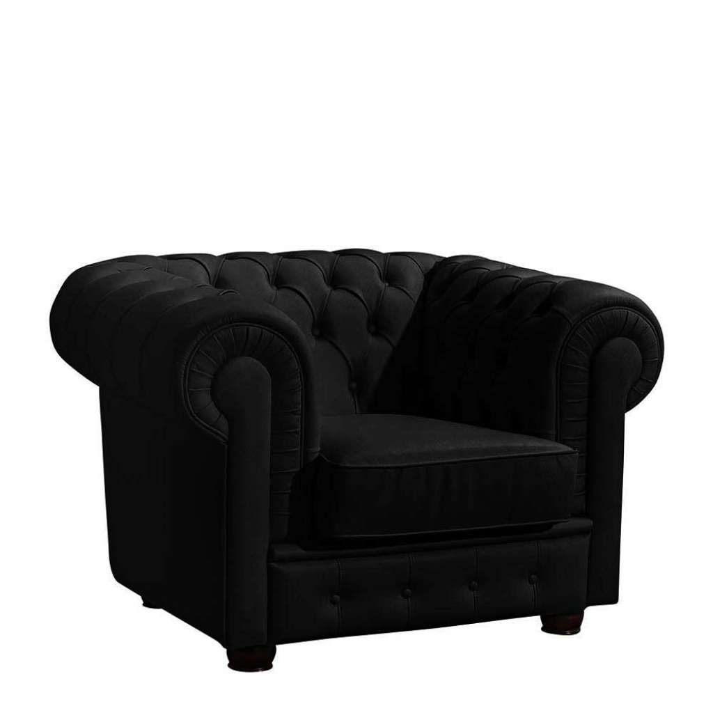 Polstersessel schwarz Leder im Chesterfield Look Vierfußgestell aus Holz