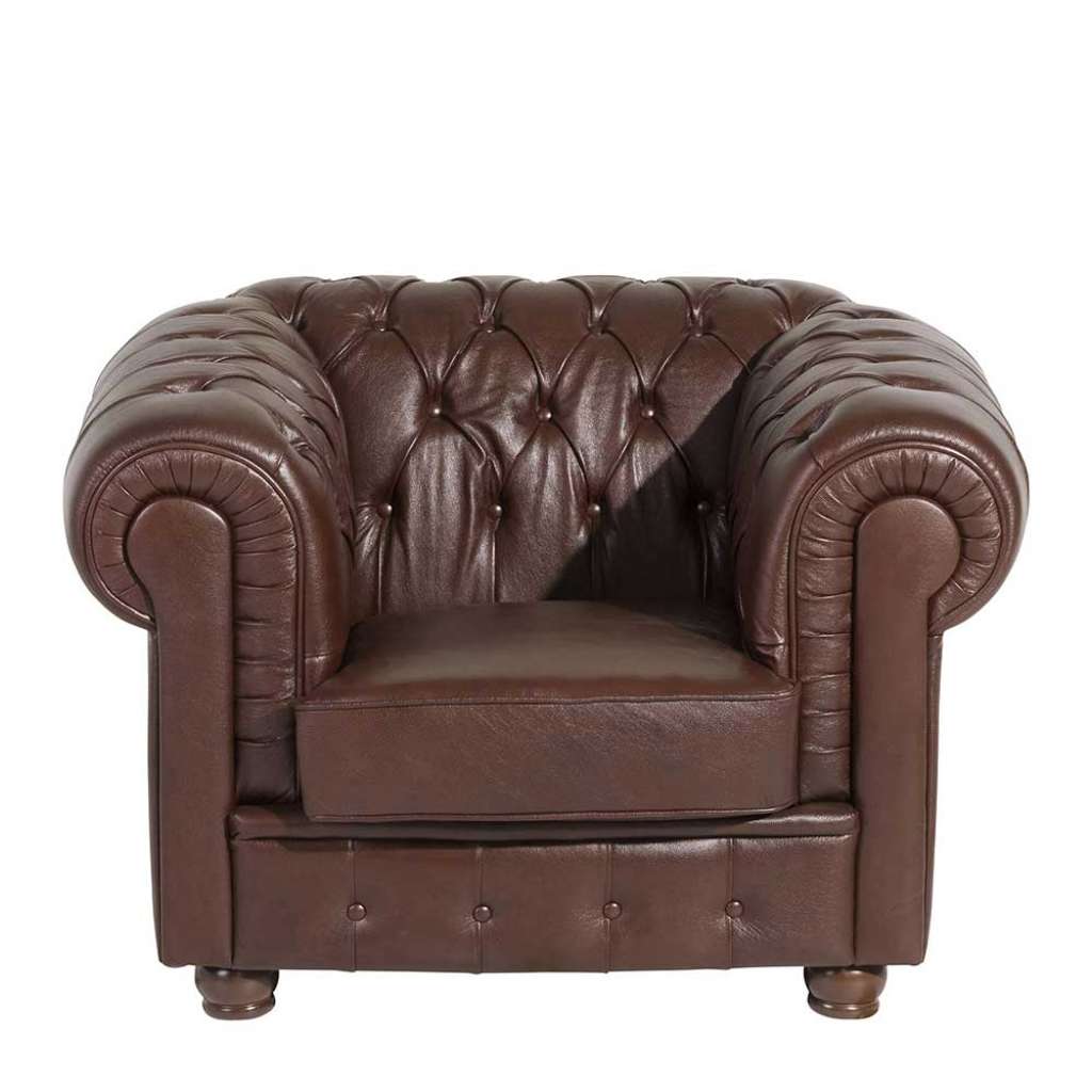 Brauner Ledersessel klassisch im Chesterfield Look 110 cm breit