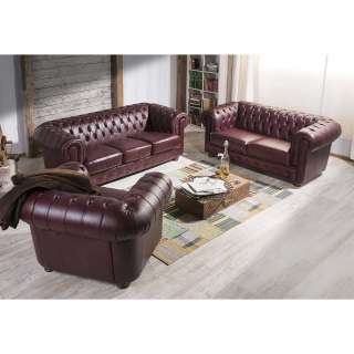 Polstergarnitur Chesterfield in Rotbraun Echtleder (dreiteilig)