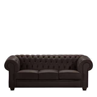 Wohnzimmer Couch Dreier im Chesterfield Look Echtleder