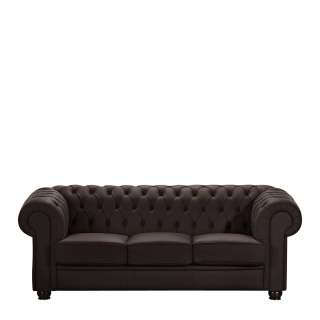 3er Sofa Braun Kunstleder im Chesterfield Look 44 cm Sitzhöhe