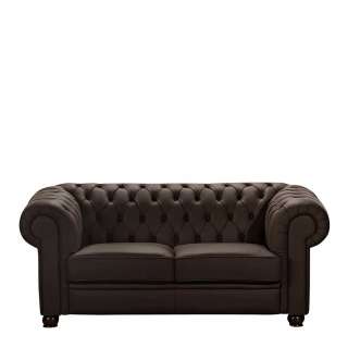 2er Sofa Kunstleder Braun im Chesterfield Look Armlehnen