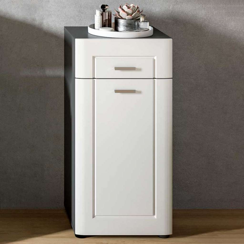 Badezimmerschränkchen in Weiß und Grau einer Schublade