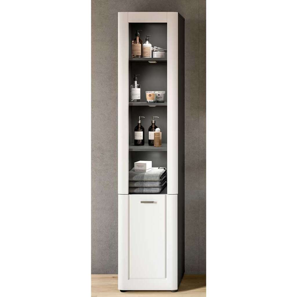 Badezimmer Regal schmal in Weiß und Grau 188 cm hoch - 1 türig