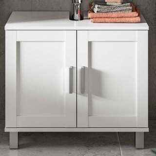 Waschtischunterschrank weiss mit zwei Drehtüren 65 cm breit