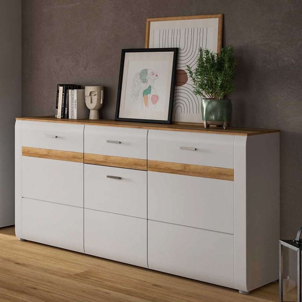 Esszimmersidebord in Lichtgrau und Eichefarben 150 cm breit