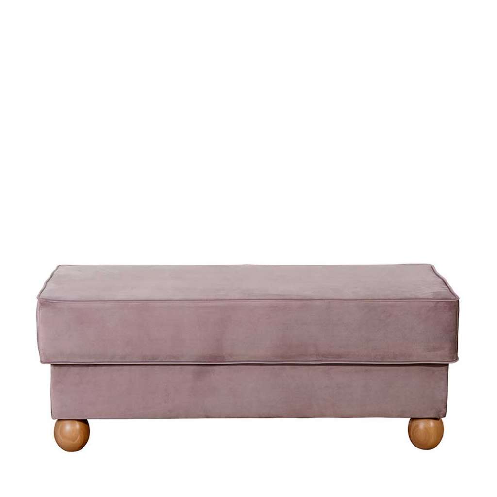 Beistellhocker Rosa mit Truhe Samtvelours und Buche massiv