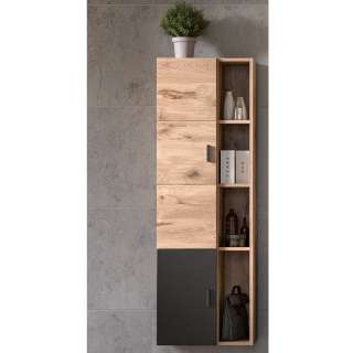 Midischrank Bad hängend in Dunkelgrau und Wildeiche NB 144 cm hoch