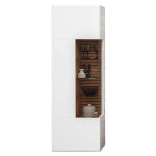 Esszimmervitrinenschrank modern in Weiß und Wildeichefarben 201 cm hoch