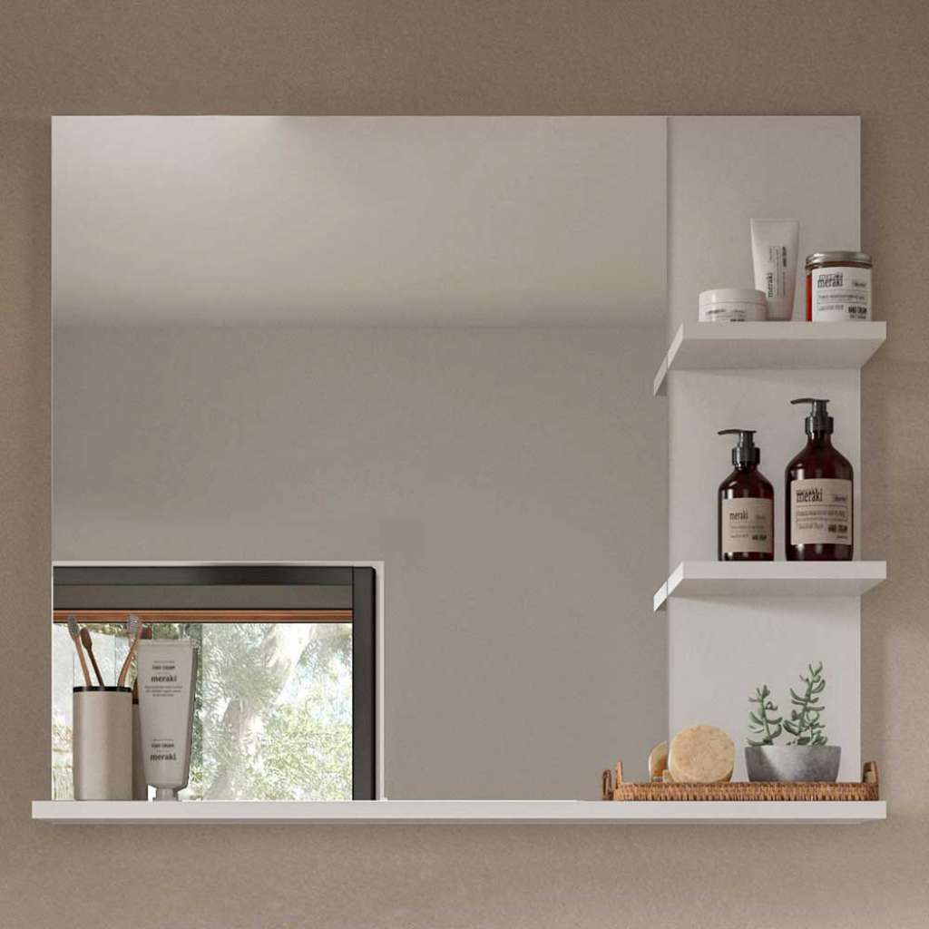 Badezimmer Spiegel weiss mit drei Ablagen 80 cm breit