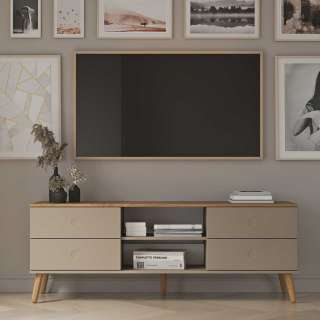 Unterschrank Fernseher Skandi in Taupe und Eichefarben Push to open Funktion